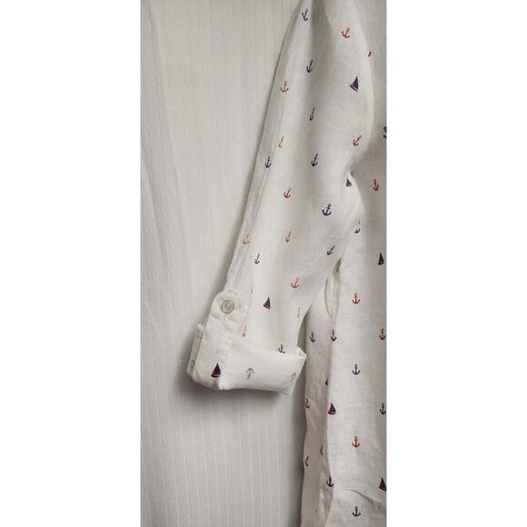 Cynthia Rowley Womens Sailboat Anchors Linen Tunic Blouse Multi-White Size Small - Picture 6 of 9